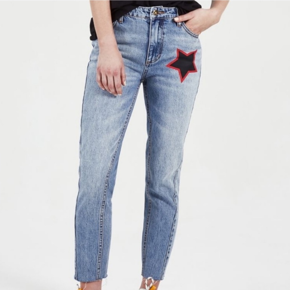 P.E Nation High Rise Cropped Raw Edge Slim Fit Jeans w/ Star Detail Size 26 - Picture 2 of 9
